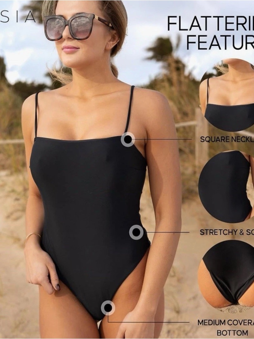 Sleek Black Square-Neck One-Piece Swimsuit